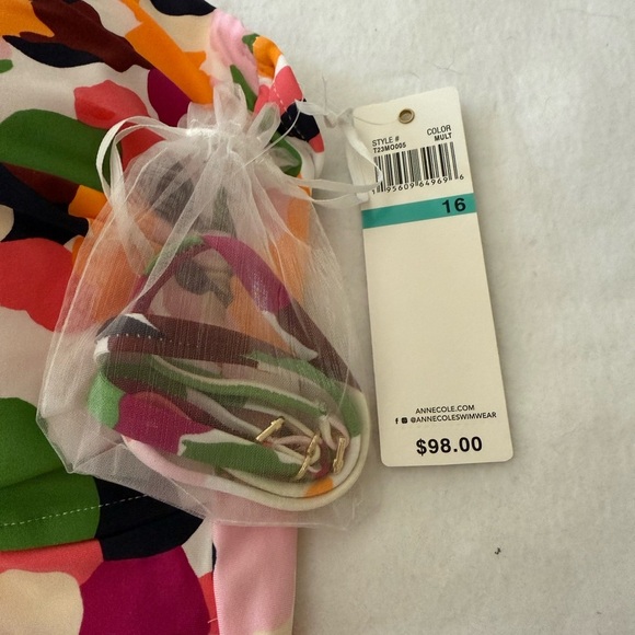 New Anne Cole Strapless/Halter One Piece Floral Bathing Suit. Size 16. - Picture 5 of 6